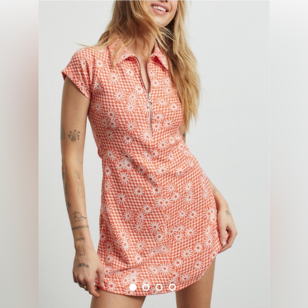 Urban Outfitters Orange Floral Zip Mini Dress